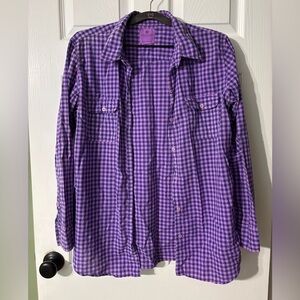 Nollie Purple Gingham Plaid Button-Up Shirt – Boyfriend Fit – 100% Cotton